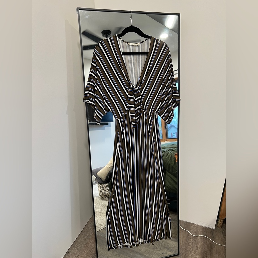 Stripe Tie Front Midi Dress